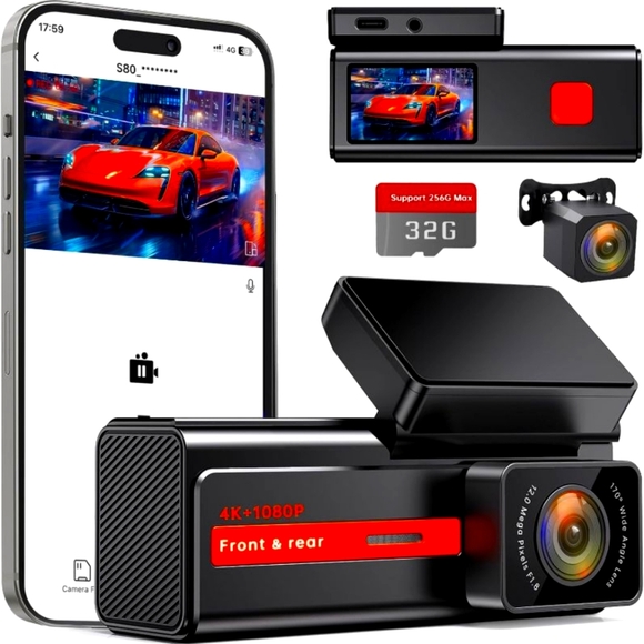 📣Veement S80 4K 1080P Dual Dash Cam 🚘📷🆕 in Box Front & Rear 📹 Night Vision - Picture 1 of 12